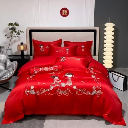 91家纺网 家纺一手货源 找家纺 博纳 2022新款13372喷气全棉婚庆四件套系列 花嫁