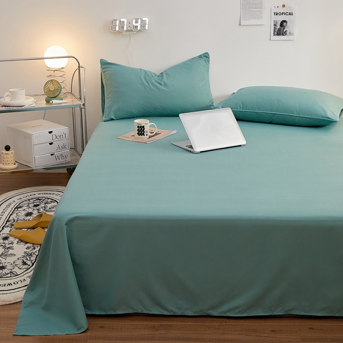 91家纺网 家纺一手货源 找家纺 蓝淋家纺 2022新款亲肤磨毛床单 豆绿色