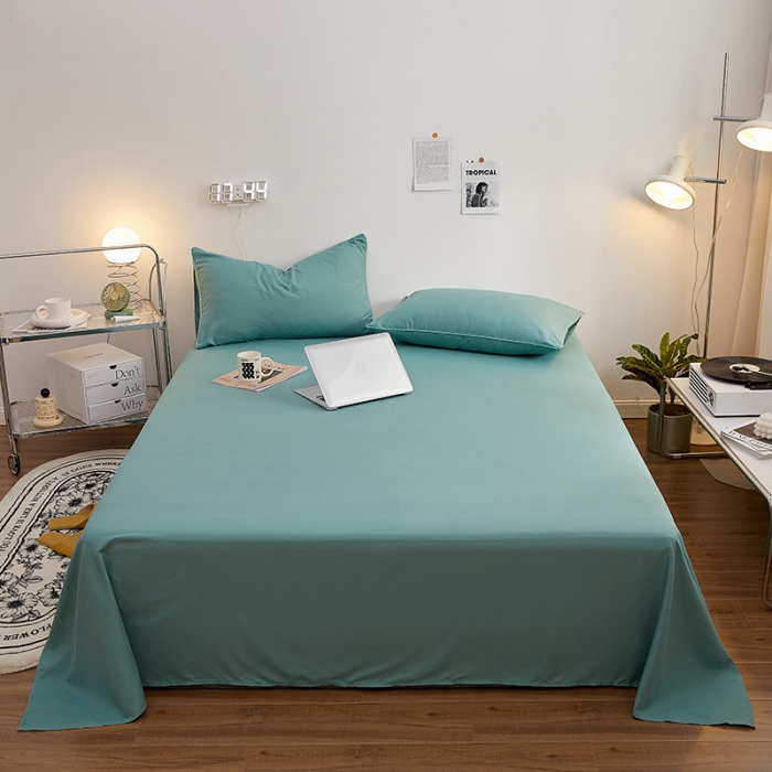 91家纺网 家纺一手货源 找家纺 蓝淋家纺 2022新款亲肤磨毛床单 豆绿色