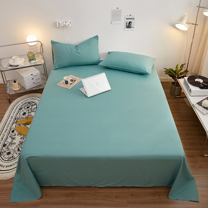 91家纺网 家纺一手货源 找家纺 蓝淋家纺 2022新款亲肤磨毛床单 豆绿色