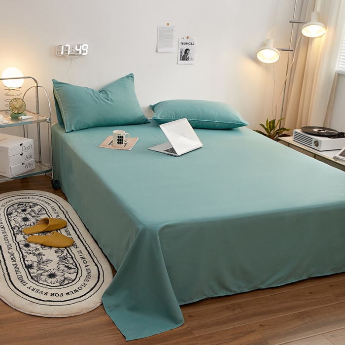 91家纺网 家纺一手货源 找家纺 蓝淋家纺 2022新款亲肤磨毛床单 豆绿色