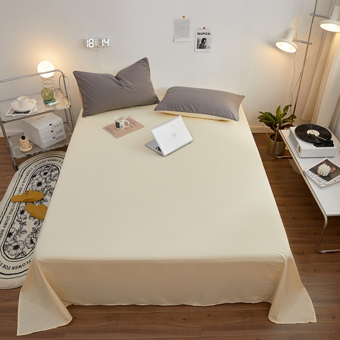 91家纺网 家纺一手货源 找家纺 蓝淋家纺 2022新款亲肤磨毛床单 米黄色