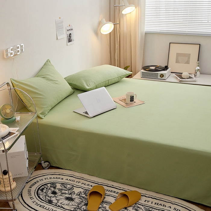 91家纺网 家纺一手货源 找家纺 蓝淋家纺 2022新款亲肤磨毛床单 浅绿色