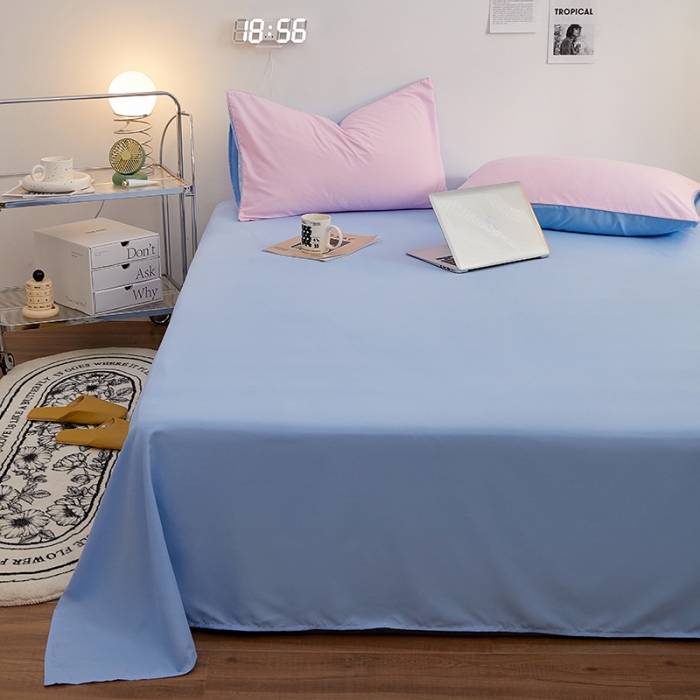 91家纺网 家纺一手货源 找家纺 蓝淋家纺 2022新款亲肤磨毛床单 天蓝色