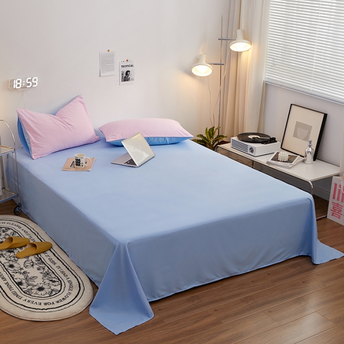 91家纺网 家纺一手货源 找家纺 蓝淋家纺 2022新款亲肤磨毛床单 天蓝色