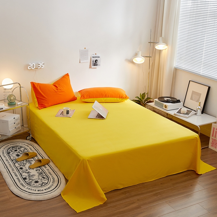 91家纺网 家纺一手货源 找家纺 蓝淋家纺 2022新款亲肤磨毛床单 杏黄