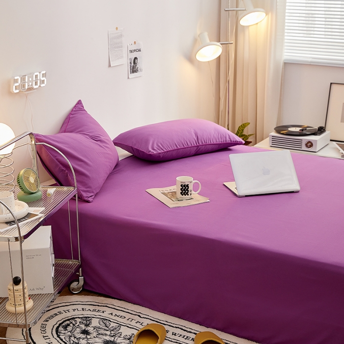 91家纺网 家纺一手货源 找家纺 蓝淋家纺 2022新款亲肤磨毛床单 紫色