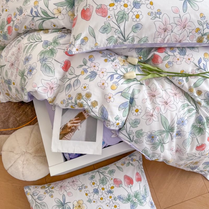 91家纺网 家纺一手货源 找家纺 感遇 2022新款全棉印花四件套第三批 草莓之恋