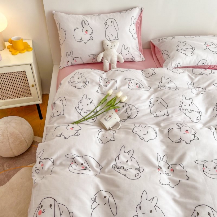 91家纺网 家纺一手货源 找家纺 感遇 2022新款全棉印花四件套第三批 小白兔