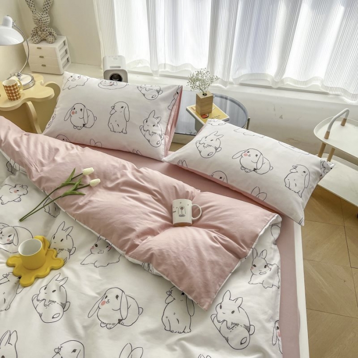 91家纺网 家纺一手货源 找家纺 感遇 2022新款全棉印花四件套第三批 小白兔