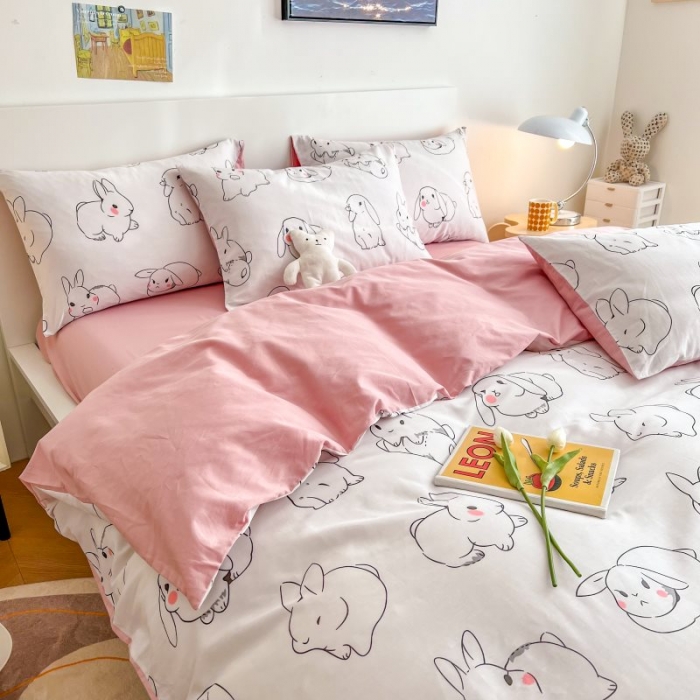 91家纺网 家纺一手货源 找家纺 感遇 2022新款全棉印花四件套第三批 小白兔