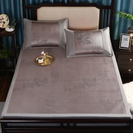 91家纺网 家纺一手货源 找家纺 莱轩席业 2022新款提花冰藤凉席 叶纷飞-粉