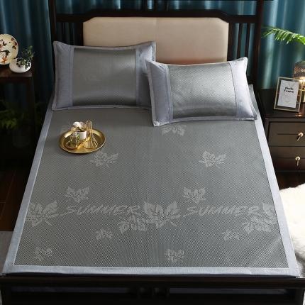 91家纺网 家纺一手货源 找家纺 莱轩席业 2022新款提花冰藤凉席 叶纷飞-灰