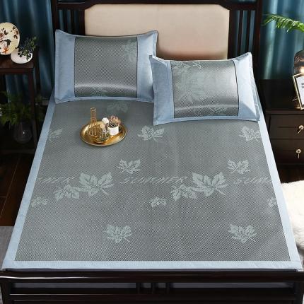 91家纺网 家纺一手货源 找家纺 莱轩席业 2022新款提花冰藤凉席 叶纷飞-绿