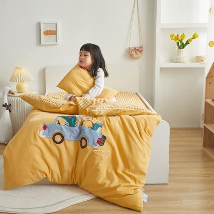 91家纺网 家纺一手货源 找家纺 （总）A类全棉纯棉色织水洗棉绣花儿童三件套幼儿园午睡（童梦）