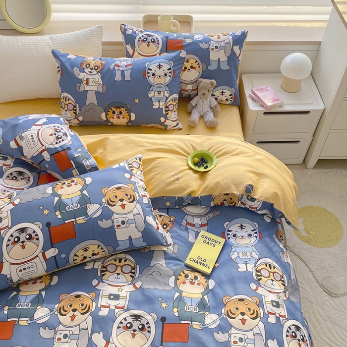 91家纺网 家纺一手货源 找家纺 麦伦家居 2022新款小清新卡通系列全棉斜纹四件套 梦之队