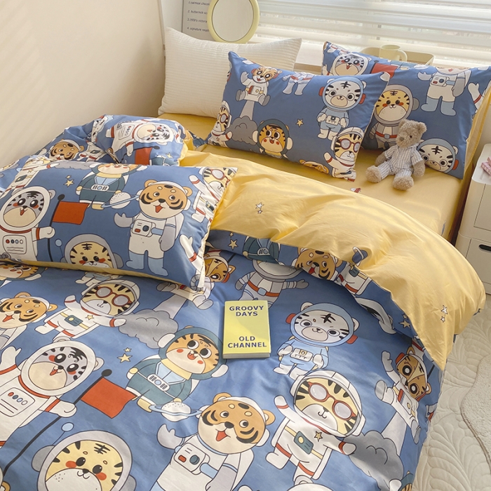 91家纺网 家纺一手货源 找家纺 麦伦家居 2022新款小清新卡通系列全棉斜纹四件套 梦之队