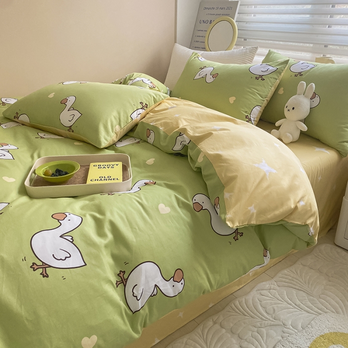 91家纺网 家纺一手货源 找家纺 麦伦家居 2022新款小清新卡通系列全棉斜纹四件套 咏鹅