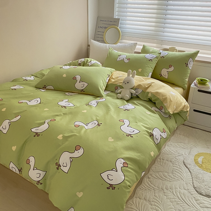 91家纺网 家纺一手货源 找家纺 麦伦家居 2022新款小清新卡通系列全棉斜纹四件套 咏鹅