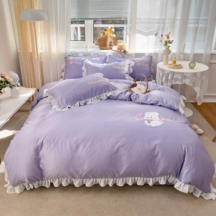 91家纺网 家纺一手货源 找家纺 （总）沐慕 22新款水洗真丝刺绣花边四件套