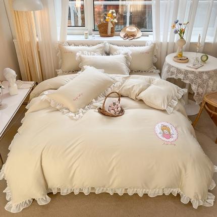 91家纺网 家纺一手货源 找家纺 （总）沐慕 22新款水洗真丝刺绣花边四件套