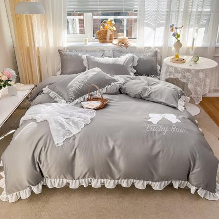 91家纺网 家纺一手货源 找家纺 （总）沐慕 22新款水洗真丝刺绣花边四件套