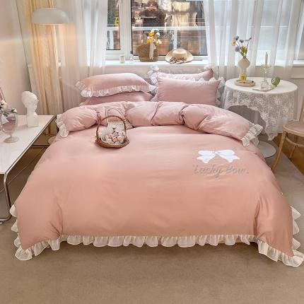 91家纺网 家纺一手货源 找家纺 （总）沐慕 22新款水洗真丝刺绣花边四件套