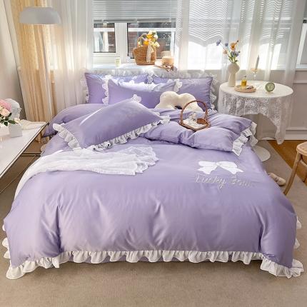 91家纺网 家纺一手货源 找家纺 （总）沐慕 22新款水洗真丝刺绣花边四件套