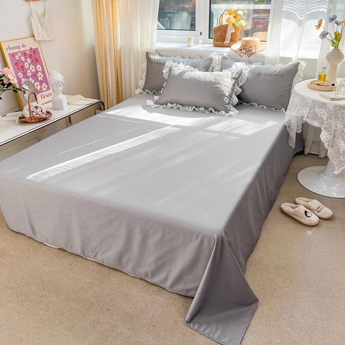 91家纺网 家纺一手货源 找家纺 沐慕 22新款水洗真丝刺绣花边四件套 可爱小熊-灰色