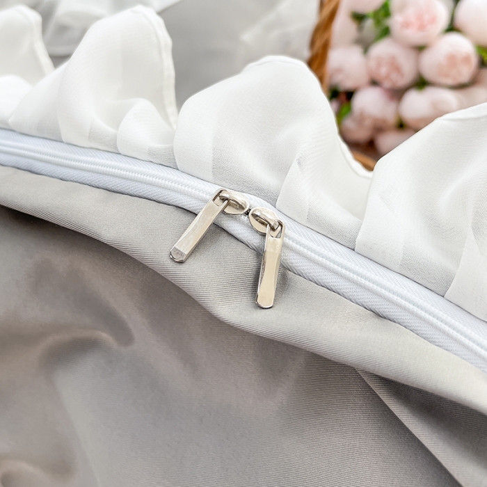 91家纺网 家纺一手货源 找家纺 沐慕 22新款水洗真丝刺绣花边四件套 可爱小熊-灰色