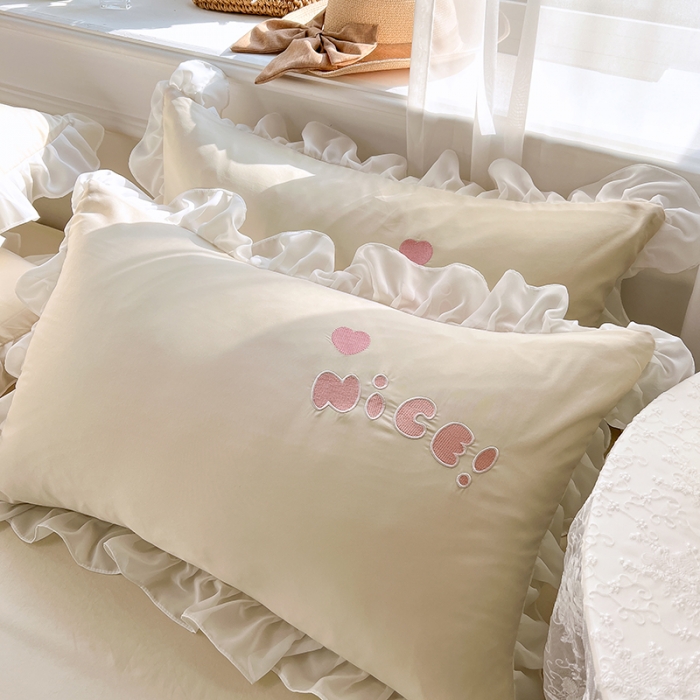 91家纺网 家纺一手货源 找家纺 沐慕 22新款水洗真丝刺绣花边四件套 奶茶小兔-玉白