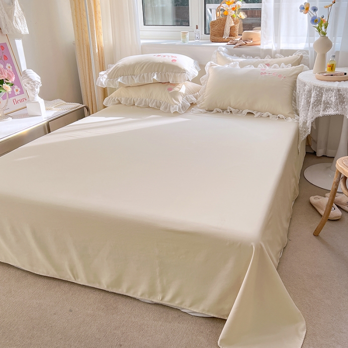 91家纺网 家纺一手货源 找家纺 沐慕 22新款水洗真丝刺绣花边四件套 奶茶小兔-玉白