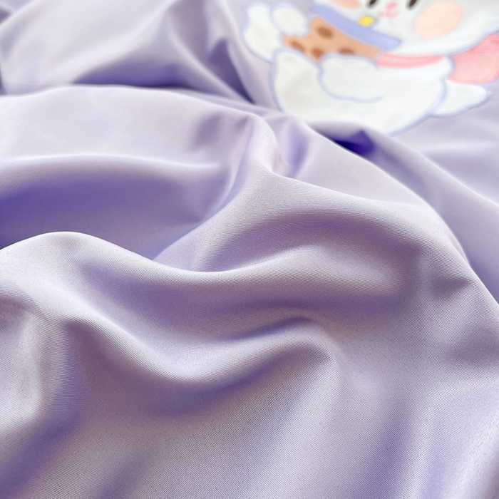 91家纺网 家纺一手货源 找家纺 沐慕 22新款水洗真丝刺绣花边四件套 奶茶小兔-紫色