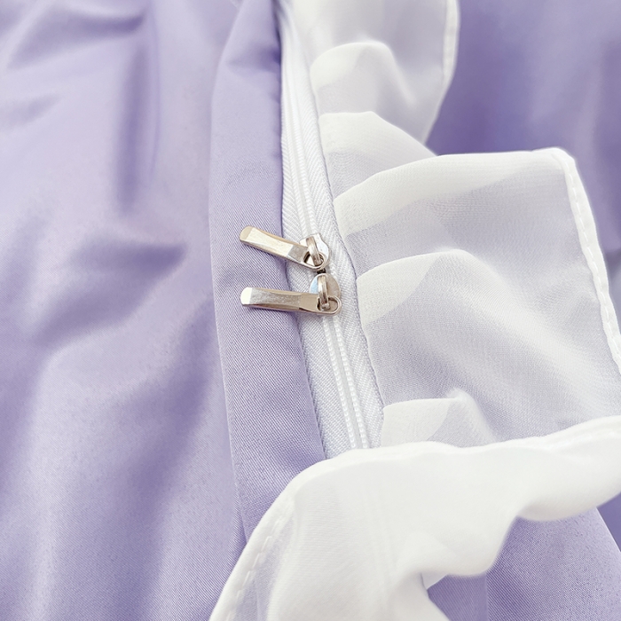 91家纺网 家纺一手货源 找家纺 沐慕 22新款水洗真丝刺绣花边四件套 奶茶小兔-紫色