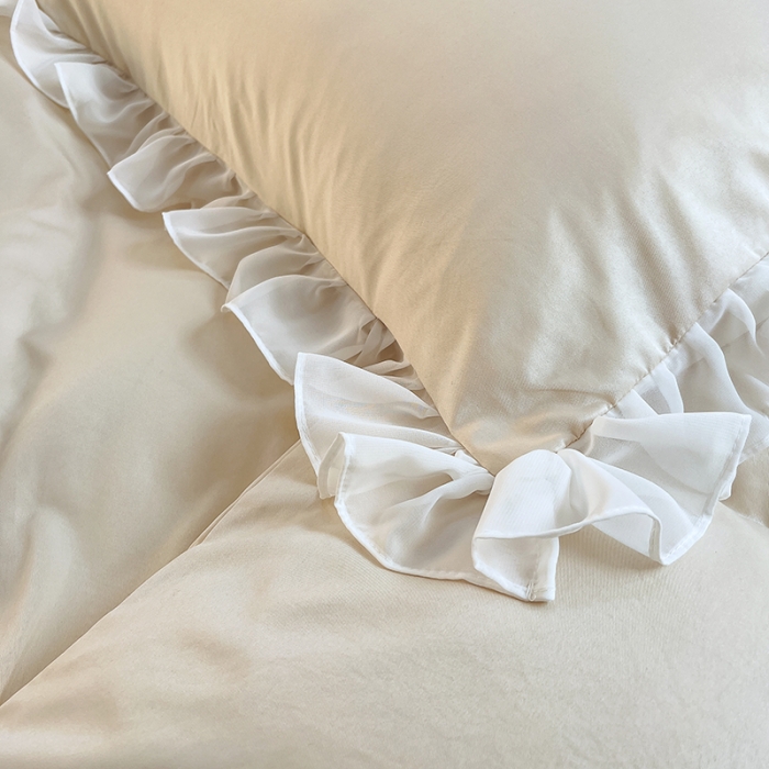 91家纺网 家纺一手货源 找家纺 沐慕 22新款水洗真丝刺绣花边四件套 天使女孩-玉白