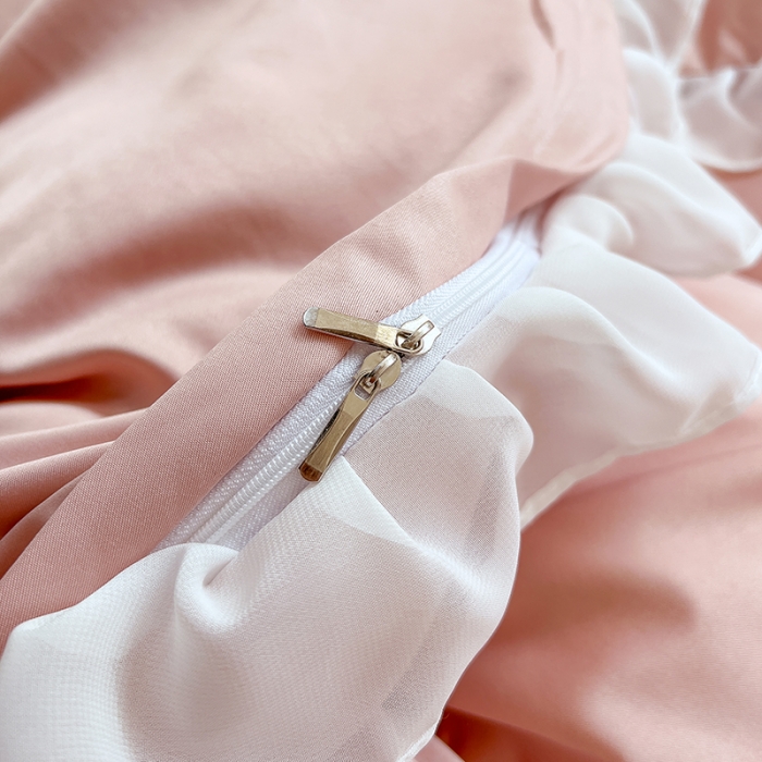 91家纺网 家纺一手货源 找家纺 沐慕 22新款水洗真丝刺绣花边四件套 天使女孩-玉粉