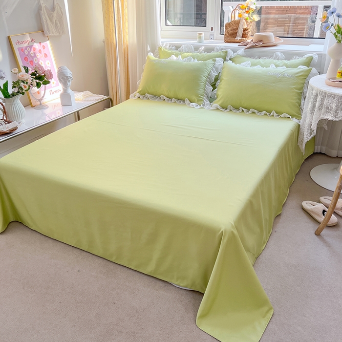 91家纺网 家纺一手货源 找家纺 沐慕 22新款水洗真丝刺绣花边四件套 幸运蝴蝶结-果绿