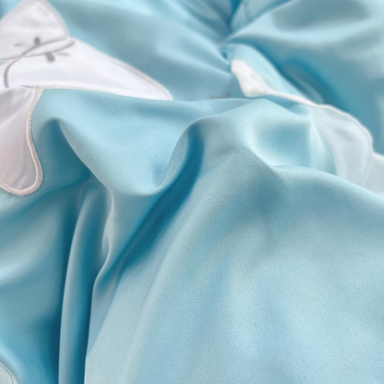 91家纺网 家纺一手货源 找家纺 沐慕 22新款水洗真丝刺绣花边四件套 幸运蝴蝶结-蓝色