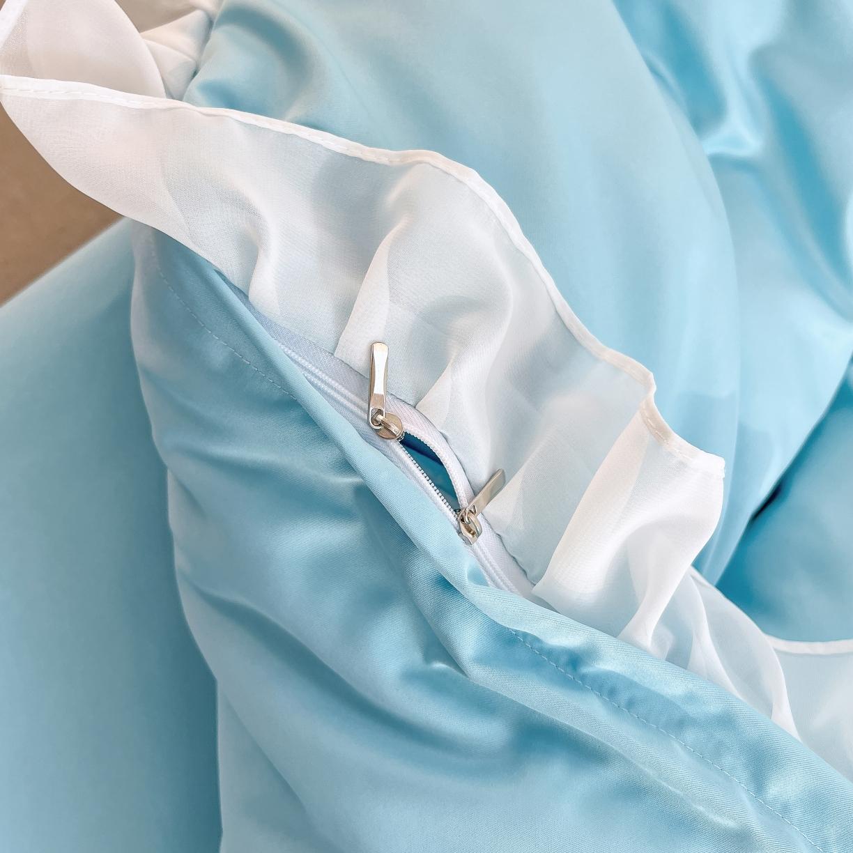 91家纺网 家纺一手货源 找家纺 沐慕 22新款水洗真丝刺绣花边四件套 幸运蝴蝶结-蓝色