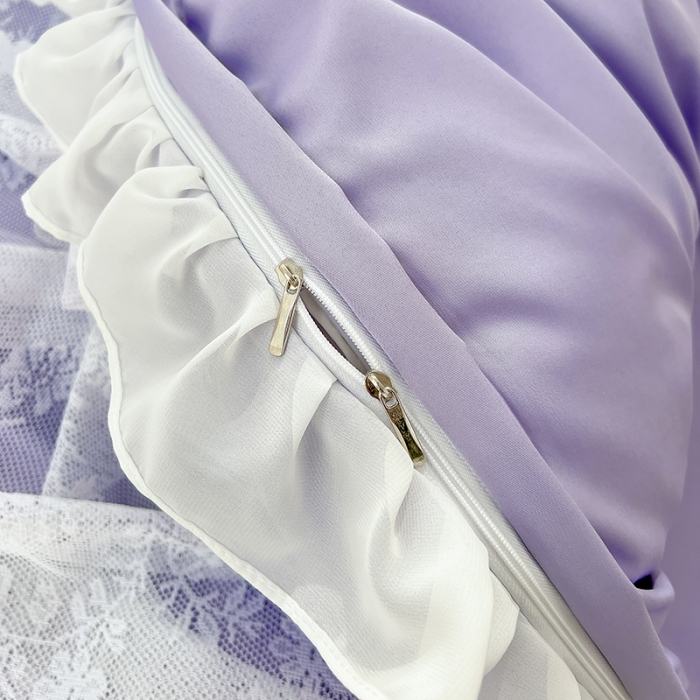 91家纺网 家纺一手货源 找家纺 沐慕 22新款水洗真丝刺绣花边四件套 幸运蝴蝶结-紫色