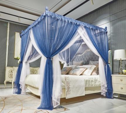 夏彩 新款双层加高加密加柔加强防蚊高档宫廷蚊帐 宝蓝