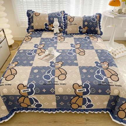 岚吉家纺 2024新款全棉花边床盖三件套 比利熊