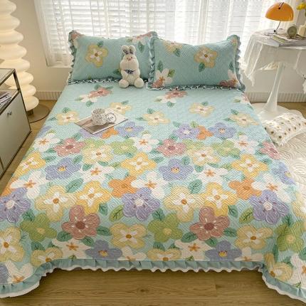 91家纺网 家纺一手货源 找家纺 岚吉家纺 2024新款全棉花边床盖三件套 氧气格调-蓝