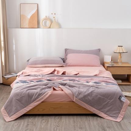 91家纺网 家纺一手货源 找家纺 全棉色织水洗棉花夏被四件套纯棉空调被夏凉被布朗尼紫条