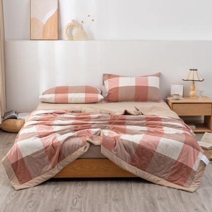 91家纺网 家纺一手货源 找家纺 全棉色织水洗棉花夏被四件套纯棉空调被夏凉被粉大格