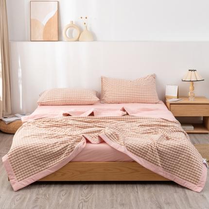 91家纺网 家纺一手货源 找家纺 全棉色织水洗棉花夏被四件套纯棉空调被夏凉被粉小格