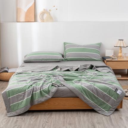 91家纺网 家纺一手货源 找家纺 全棉色织水洗棉花夏被四件套纯棉空调被夏凉被红灰军绿条