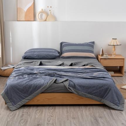 91家纺网 家纺一手货源 找家纺 全棉色织水洗棉花夏被四件套纯棉空调被夏凉被卡森藏蓝