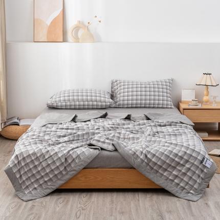 91家纺网 家纺一手货源 找家纺 全棉色织水洗棉花夏被四件套纯棉空调被夏凉被魔幻灰格
