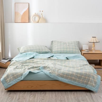 91家纺网 家纺一手货源 找家纺 全棉色织水洗棉花夏被四件套纯棉空调被夏凉被森屿绿